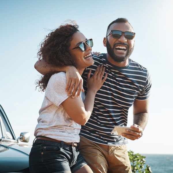 couple smiling and laughing together