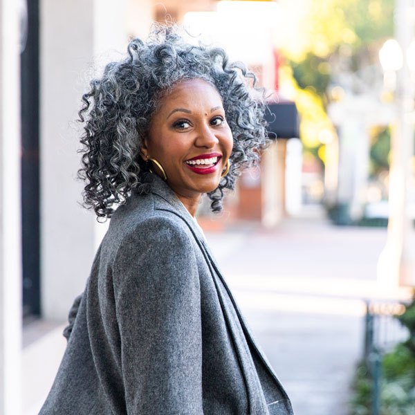 woman outside smiling